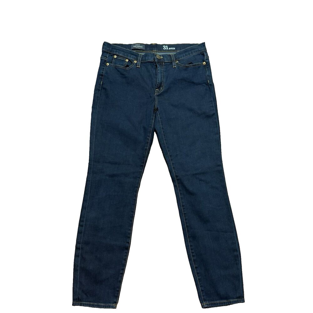 Women's J Crew Jeans Toothpick Skinny Ankle Mid Rise Dark Wash Stretch Size 31